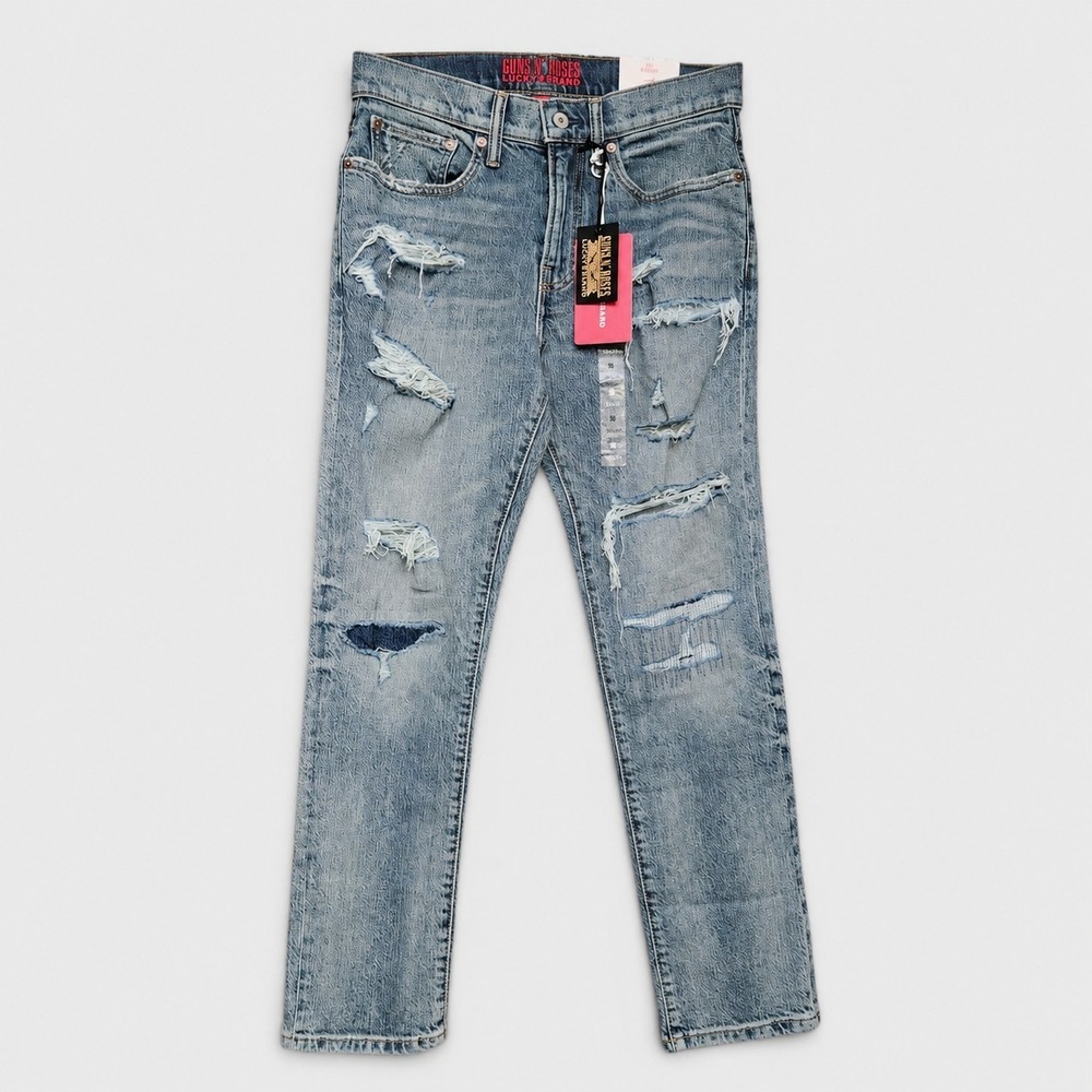 Lucky Brand Guns N Roses Jeans 223 Straight Size 30 x 30 Blue Distressed Stretch